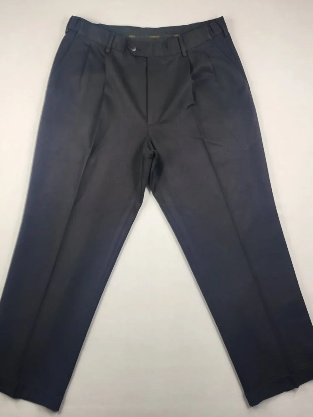 VTG Savane Mens 34x29 Black Comfort Plus Stretch Waist Pleated Dress Pants Flaw